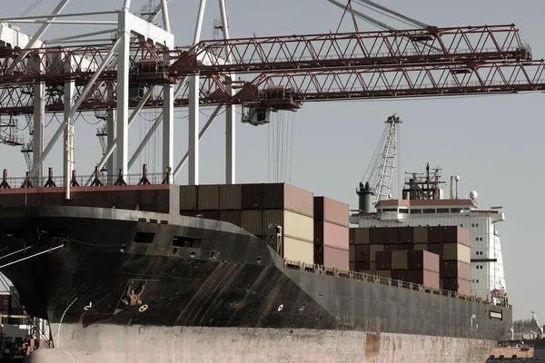 Logistics Terminal Sends Import Export Cargo Containers Cargo Ship Seaport — Zdjęcie stockowe