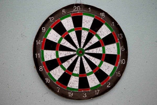 Old Dartboard Punctured Darts Light Wall Background Old Shabby Target — Stock Photo, Image
