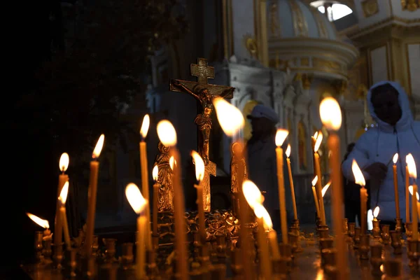 Panakhida Easter Funeral Liturgy Orthodox Church Christians Light Candles Front — Stock Photo, Image