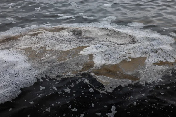 Dirty Wave Mud Foam Dirty Sea Surf Lines Made Algae — Stock Photo, Image