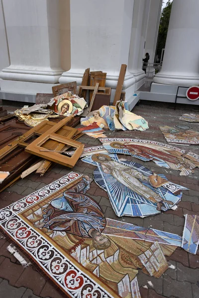 Bouw Van Een Orthodoxe Kerk Odessa Verwoest Door Raket Tijdens — Stockfoto