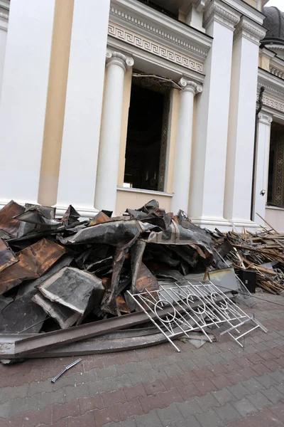 Construcción Una Iglesia Ortodoxa Odessa Destruida Por Cohetes Durante Guerra — Foto de Stock