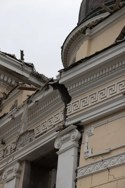 Bouw Van Een Orthodoxe Kerk Odessa Verwoest Door Raket Tijdens — Stockfoto