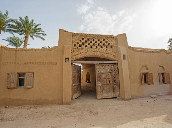 Ancienne Porte Entrée Rustique Bois Dans Mur Maison Traditionnelle Égyptienne — Photo