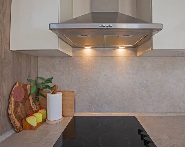Decoração Design Interiores Mostrando Cozinha Moderna Eletrodomésticos Sala Exposições Apartamentos — Fotografia de Stock