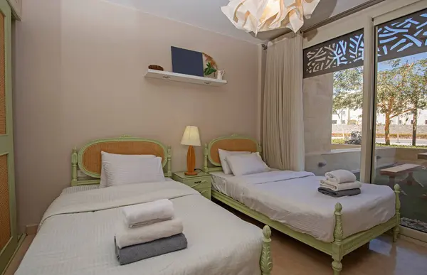 Belsőépítészet Dekoráció Berendezése Luxus Show Home Bedroom Bemutató Bútorok Kétszemélyes — Stock Fotó