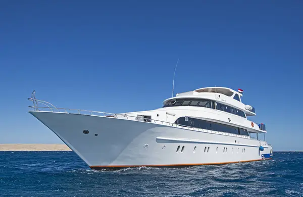 Stor Lyx Privat Motor Yacht Pågår Segling Tropiska Havet Med — Stockfoto