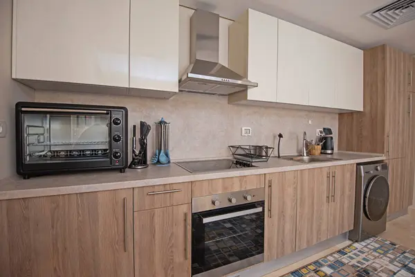 Interior Design Decor Showing Modern Kitchen Appliances Luxury Apartment Showroom Stock Image