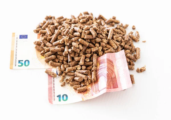 Wooden Pellets Euros — Stock Photo, Image