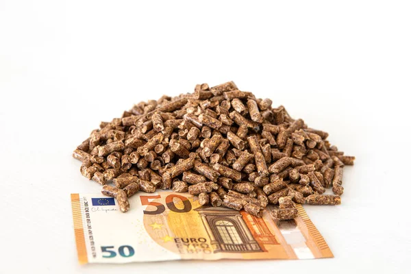 Holzpellets Und Euro — Stockfoto