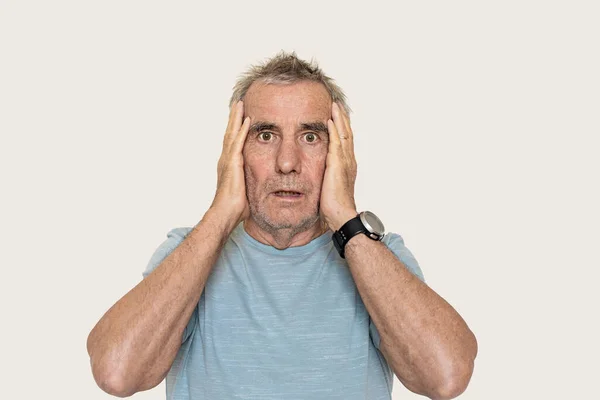 Very Surprised Old Man Yellow Background — Stock Photo, Image