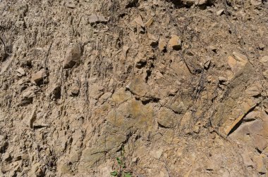 Artık kullanılmayan bir taş ocağının detaylı bir görüntüsü. Taş ocağının parçalanmış kalıntılarının detaylı bir görüntüsü..