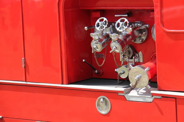 Water Controlling Valves Emergency Fire Engine — Stock Photo, Image