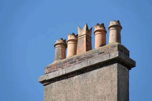 Five Traditional Terracotta Chimney Pots Brick Stack — Stock Photo, Image