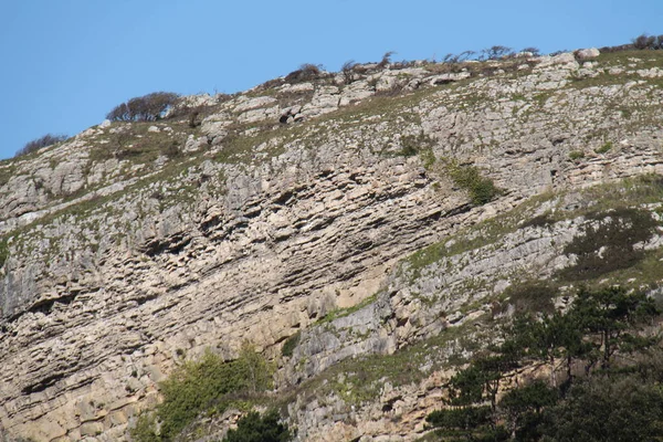 大きな海岸崖の顔の傾斜した岩のベッド — ストック写真