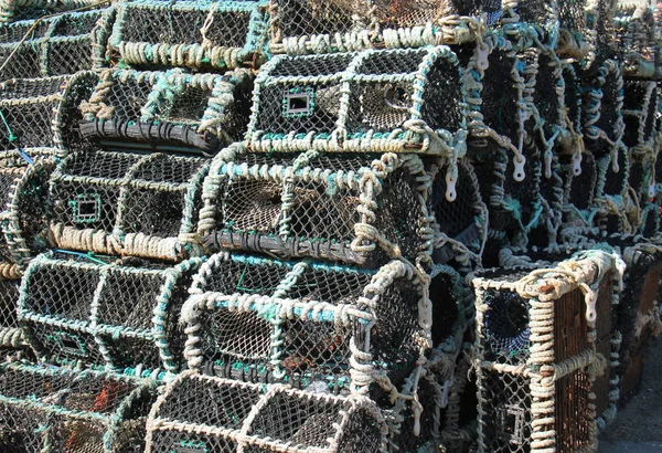 Uma Pilha Lagosta Tradicional Potes Pesca Caranguejo — Fotografia de Stock