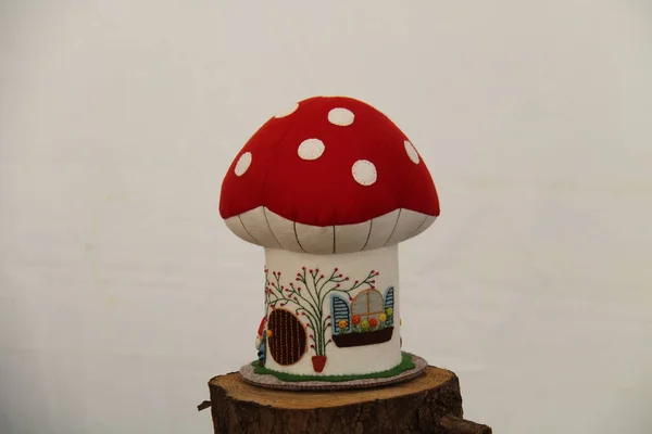 Craft Made Mushroom Från Felt Broidery — Stockfoto