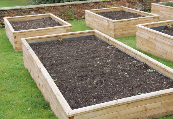 Collection Wooden Raised Beds Garden — Stock Photo, Image