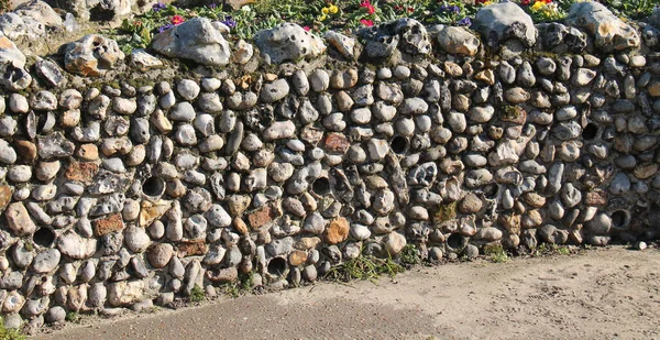 Flint Stone Boundary Wall Drainage Holes — Stock Photo, Image