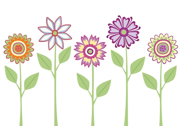 Lot Fleurs Vectorielles Colorées Feuilles Sur Une Tige — Image vectorielle
