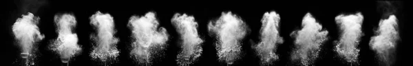 Wolke Aus Weißem Pulver Explodiert Vor Schwarzem Hintergrund — Stockfoto