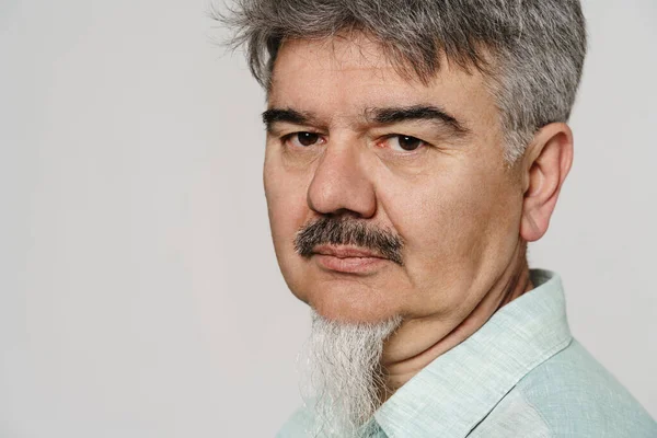 Mature Man Grey Beard Posing Looking Camera Isolated White Background — Stock Photo, Image