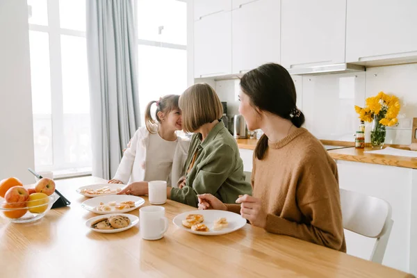 White family having breakfast while spending time together at home