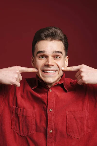 Young White Man Wearing Shirt Pointing Fingers His Smile Isolated — Stock Photo, Image