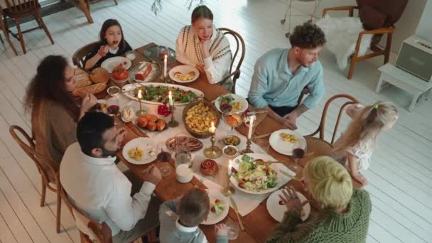 Handsome Multicultural Family Celebrating Christmas Talking Home — Vídeo de stock