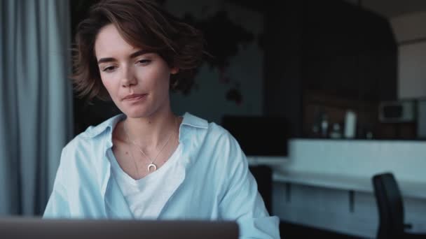 Pretty Brunette Woman Designer Working Laptop Office — Stockvideo