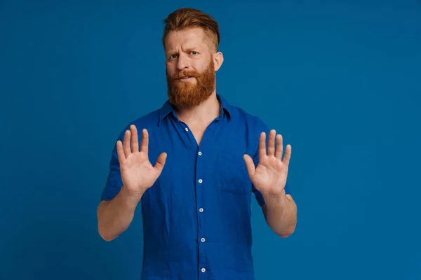 Adult Handsome Redhead Bearded Frowning Man Doing Rejection Gesture Both — Stock Photo, Image