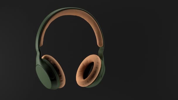 Dunkelgrüne Drahtlose Kopfhörer Mit Hellen Lederelementen Konzept Illustration — Stockvideo