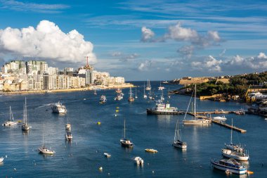 Sliema Bay in Malta, residential area and old town.