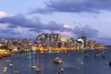 Night cityscape of Sliema Bay in Malta.