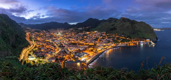 Vista Panorâmica Sobre Machico Ilha Madeira Portugal Cidade Nocturna — Fotografia de Stock