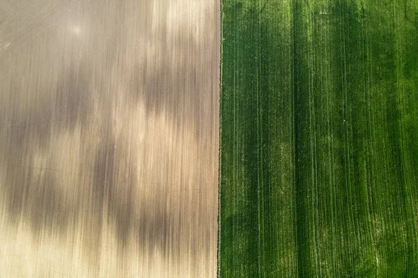 カラフルな農地と風景の田園地帯 空中ドローンビュー — ストック写真
