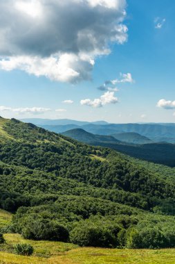 Yazın Bieszczady Dağları, Karpatlar, Polonya 'da vahşi doğa ve manzara ve alp manzarası.
