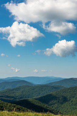 Yazın Bieszczady Dağları, Karpatlar, Polonya 'da vahşi doğa ve manzara ve alp manzarası.