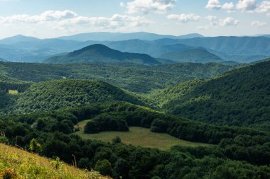 Yazın Bieszczady Dağları, Karpatlar, Polonya 'da vahşi doğa ve manzara ve alp manzarası.