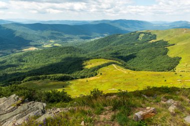 Yazın Bieszczady Dağları, Karpatlar, Polonya 'da vahşi doğa ve manzara ve alp manzarası.