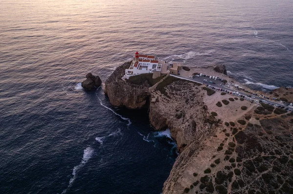 Cabo Farol São Vicente Portugal Vista Aérea Drone Pôr Sol — Fotografia de Stock