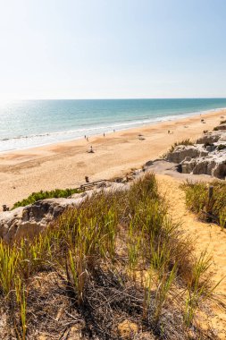 Praia da Falesia, Algarve, Portekiz 'deki çarpıcı uçurumlar ve kumlu plajlar