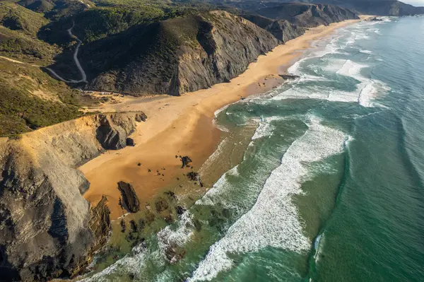 Вид Высоты Птичьего Полета Красивый Природный Пляж Кордоама Португалии — стоковое фото