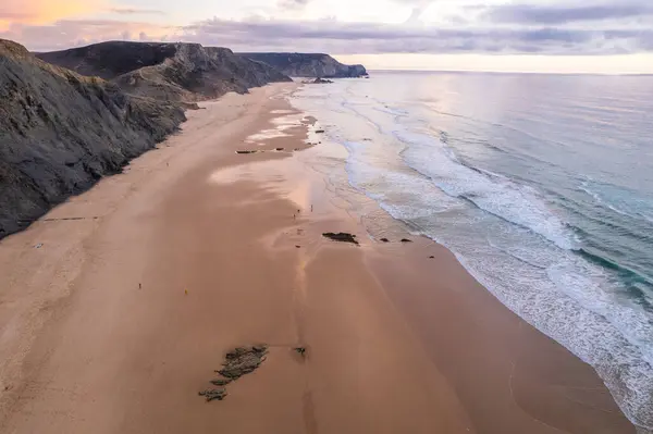 Вид Высоты Птичьего Полета Красивый Закат Пляже Кордоама Португалии — стоковое фото