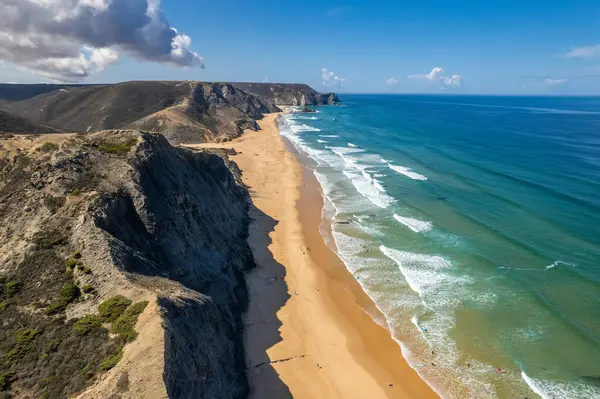 Portekiz Atlantik Kıyısındaki Güzel Doğal Cordoama Plajının Havadan Görünüşü Telifsiz Stok Fotoğraflar