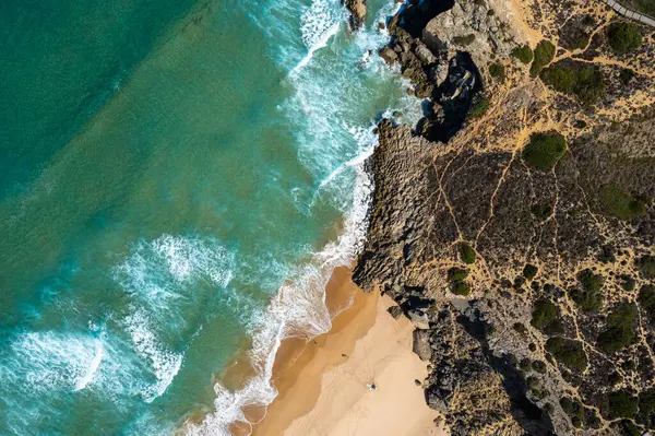 Costa Del Algarve Portugal Vista Aérea Del Dron Sobre Playa Imagen De Stock