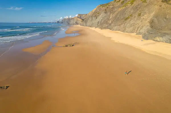 stock image Aerial View of Serene Cordoama Beach in Algarve, Portugal from a Dron