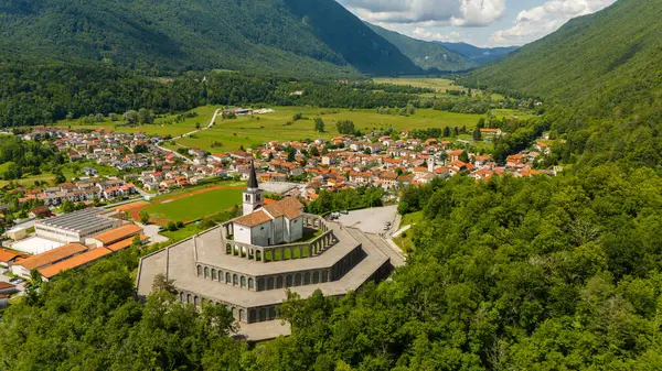 stock image Scenic Aerial View of The Italian Charnel House in Kobarid, Slovenia