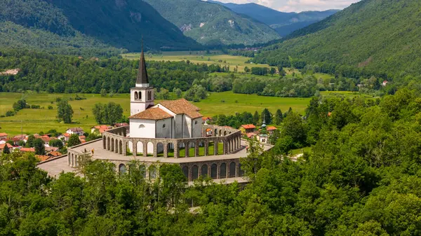 stock image Breathtaking Aerial View of The Italian Charnel House in Kobarid, Slovenia