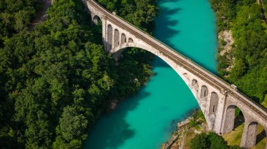 Bird's Eye View: Solkan Rail Bridge Over River Soca, Slovenia clipart